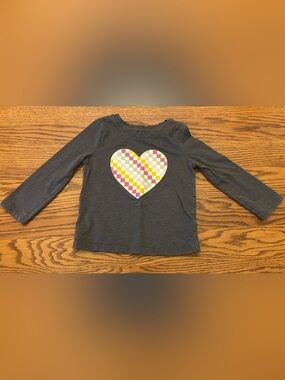 Cat & Jack Charcoal Long-Sleeve Tee with Checkered Heart